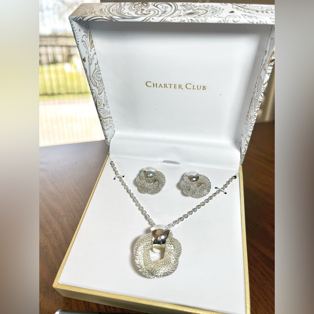 Silver Smash Knot Design Jewelry Set - Charter Club